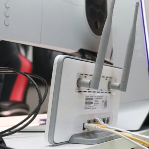 white and black corded electronic device