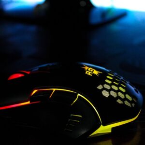 black and yellow gaming mouse