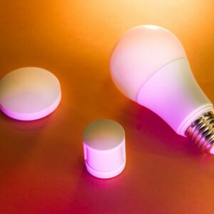 a close up of a light bulb on a table